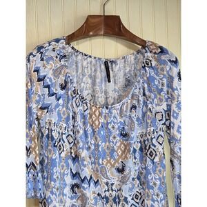 Nine Four One Shirt Womens Medium Blue Paisley Ruffle Hem 3/4 Sleeve Tunic Top